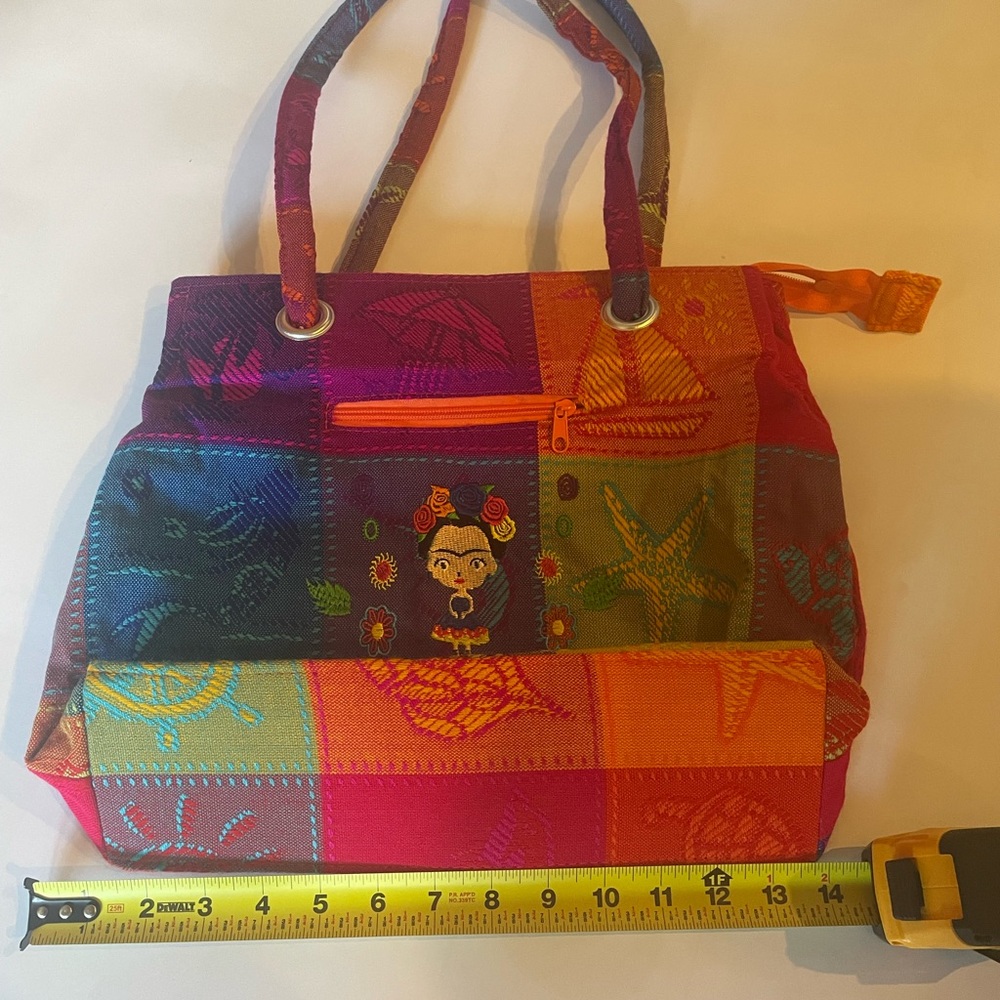 Red and Orange Geometric Tote Bag with Structured Design